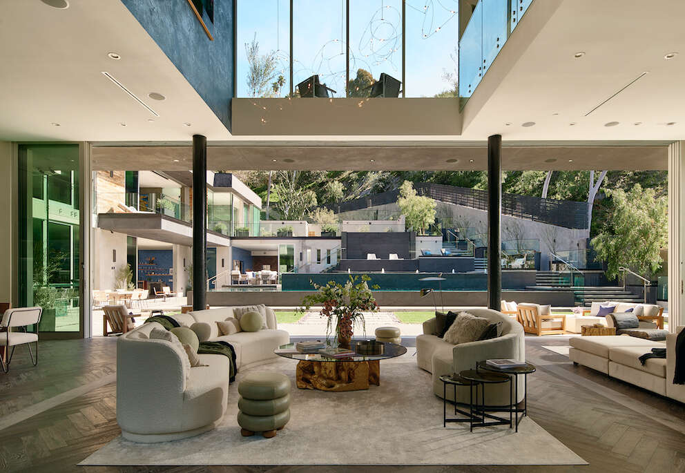 First living space overlooking the pool