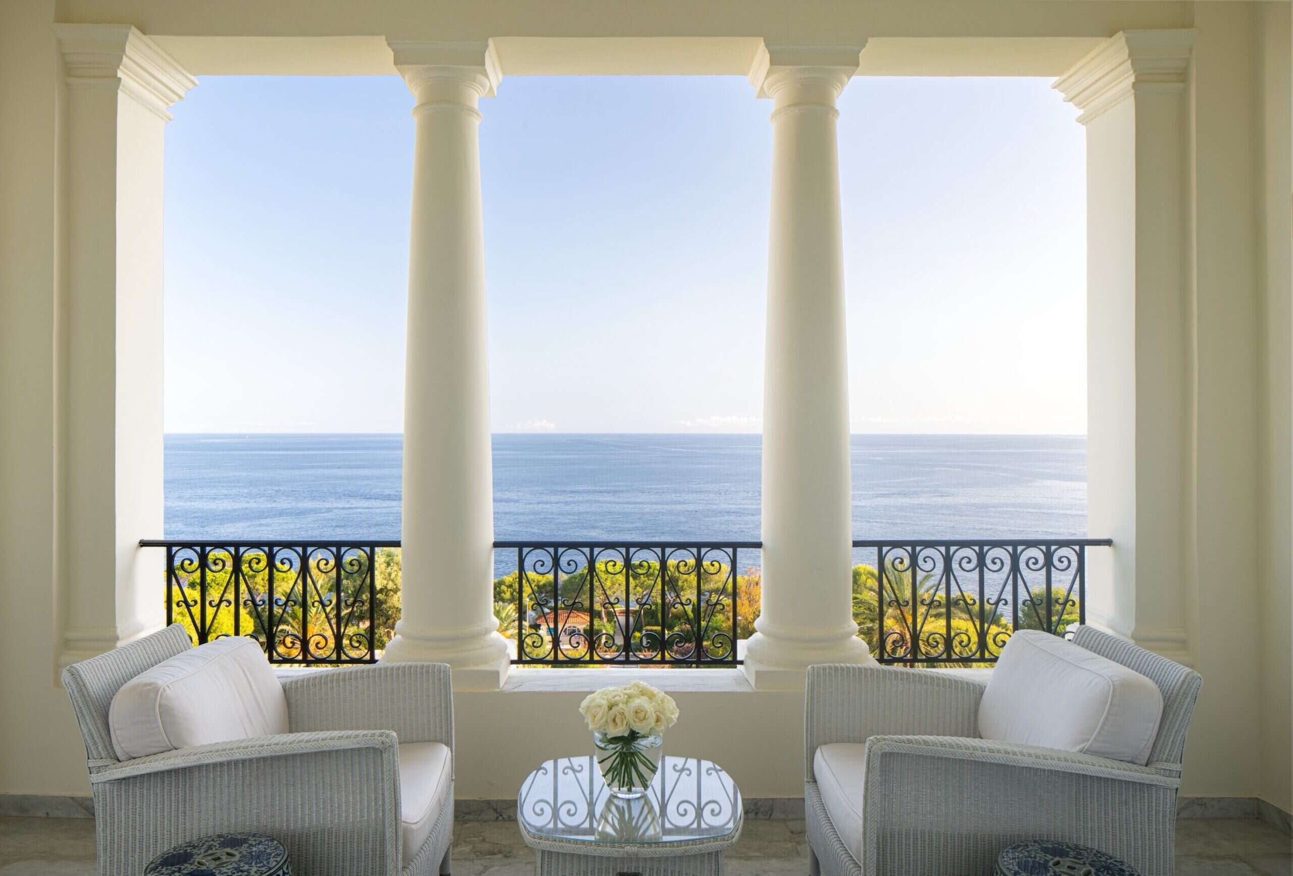 Terrace at the Grand-Hotel du Cap Ferrat overlooking the South of France terrain