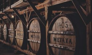 Metaxa casks in warehouse
