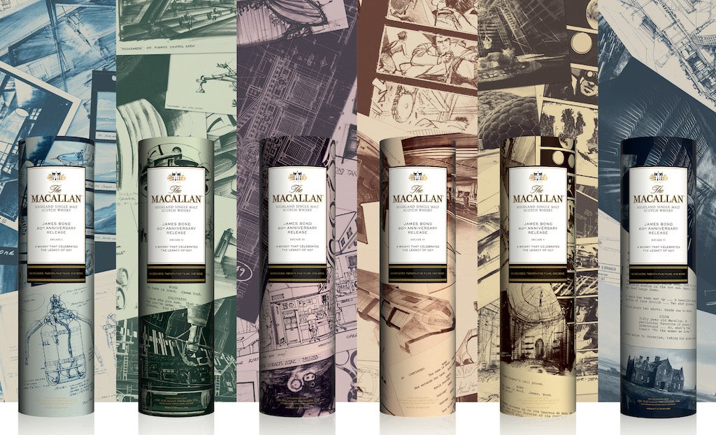 Six Macallan whisky bottles in tubes