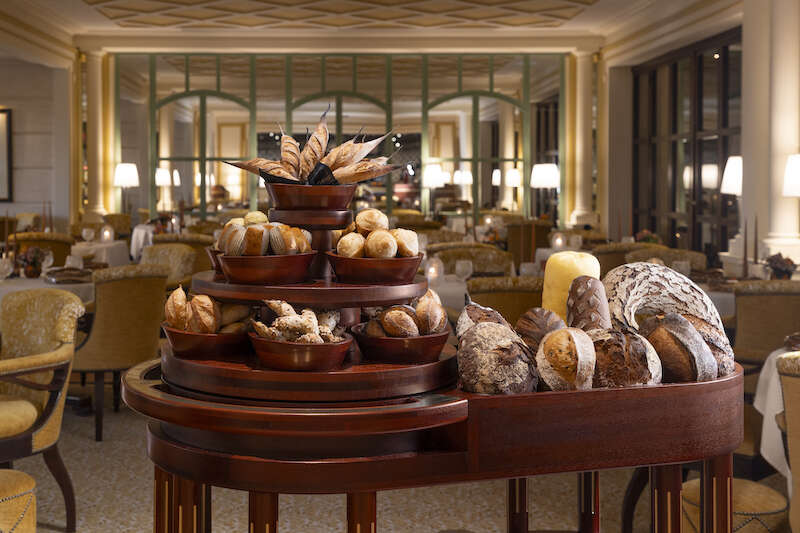 bread trolley at restaurant les ambassadeurs