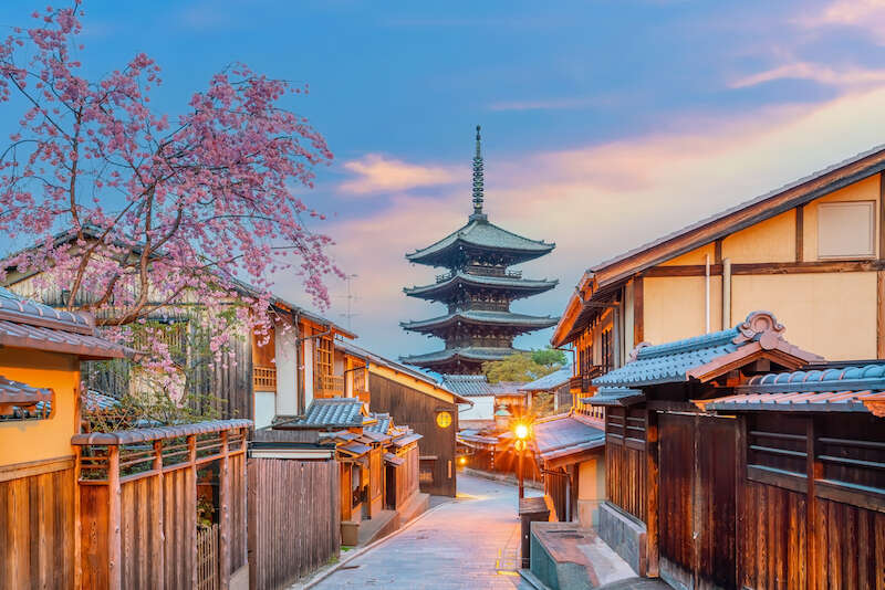 Old town Kyoto during sakura season in Japan