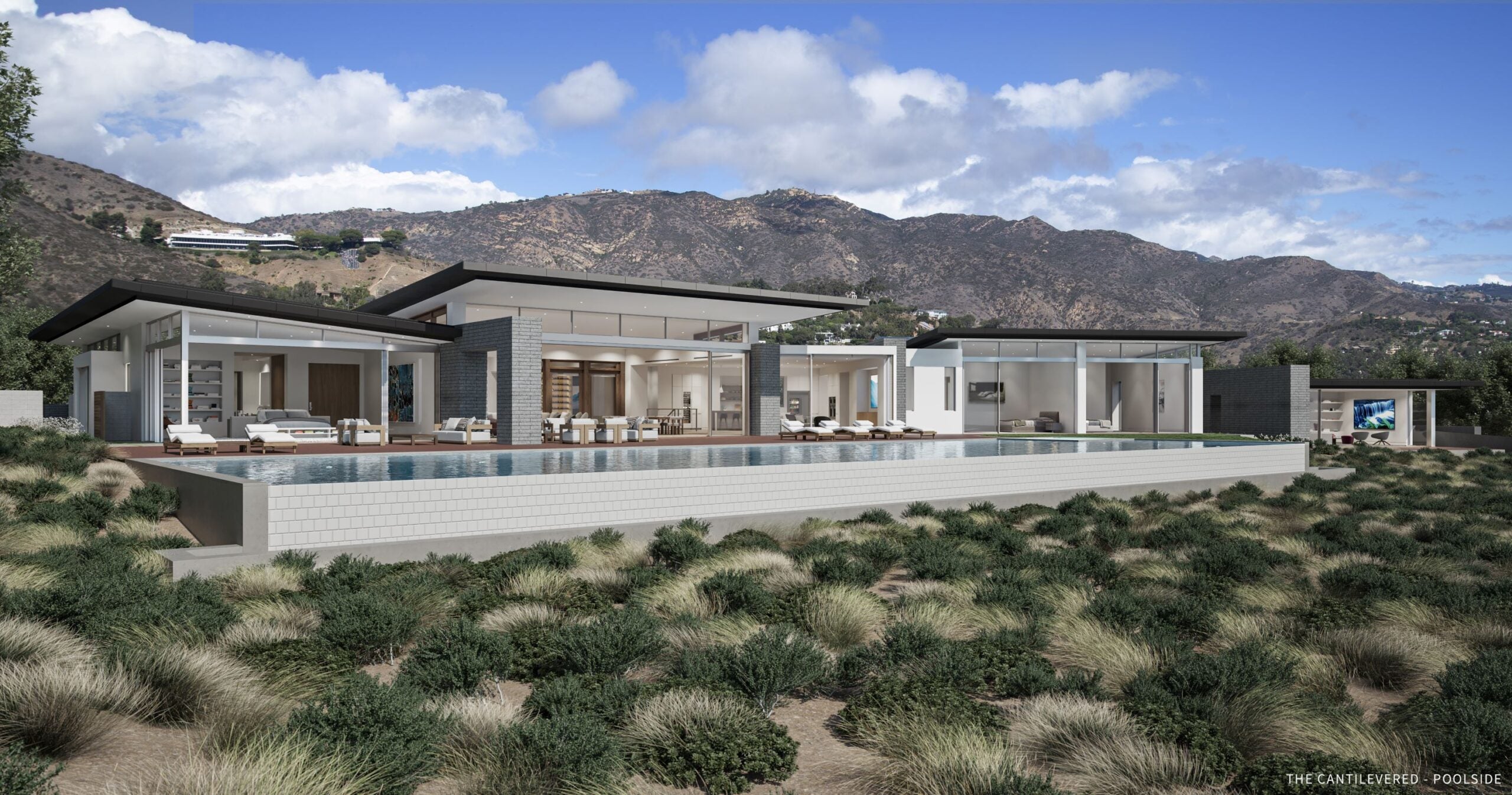 Pool and back of the Malibu mansion