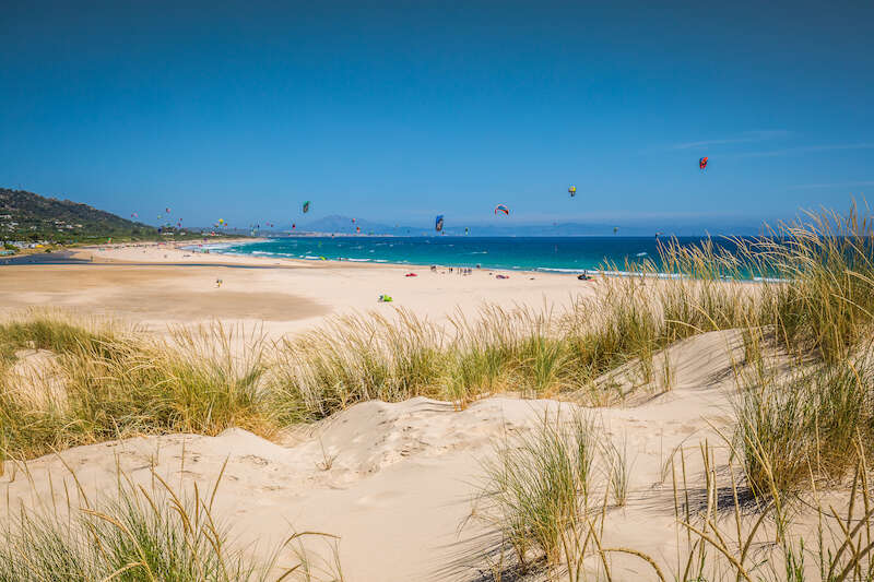 Valdevaqueros windsurfing beach in spain with africa at horizon