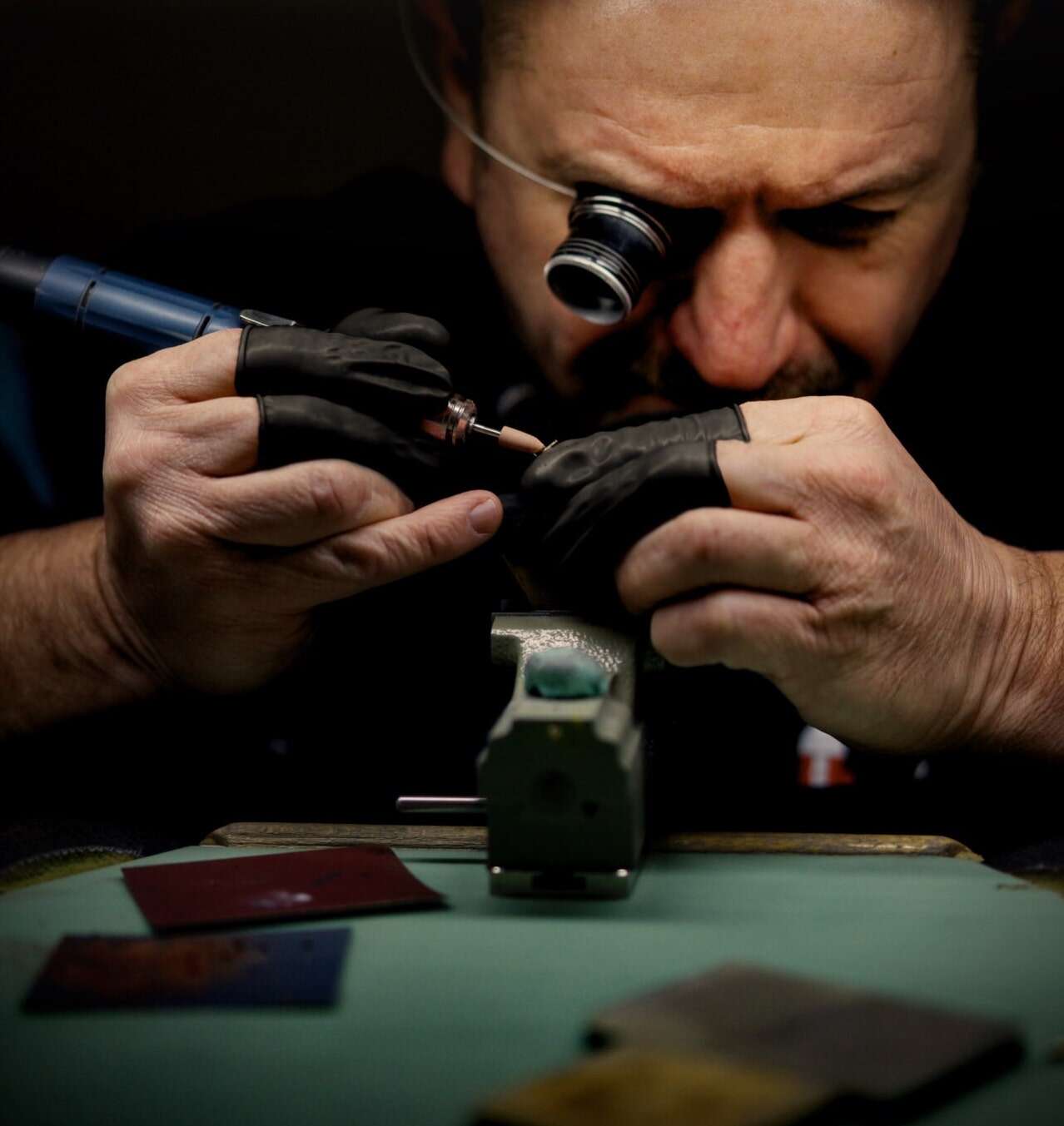 Image of BOVET's artisans hand-crafting the watch's elements. 