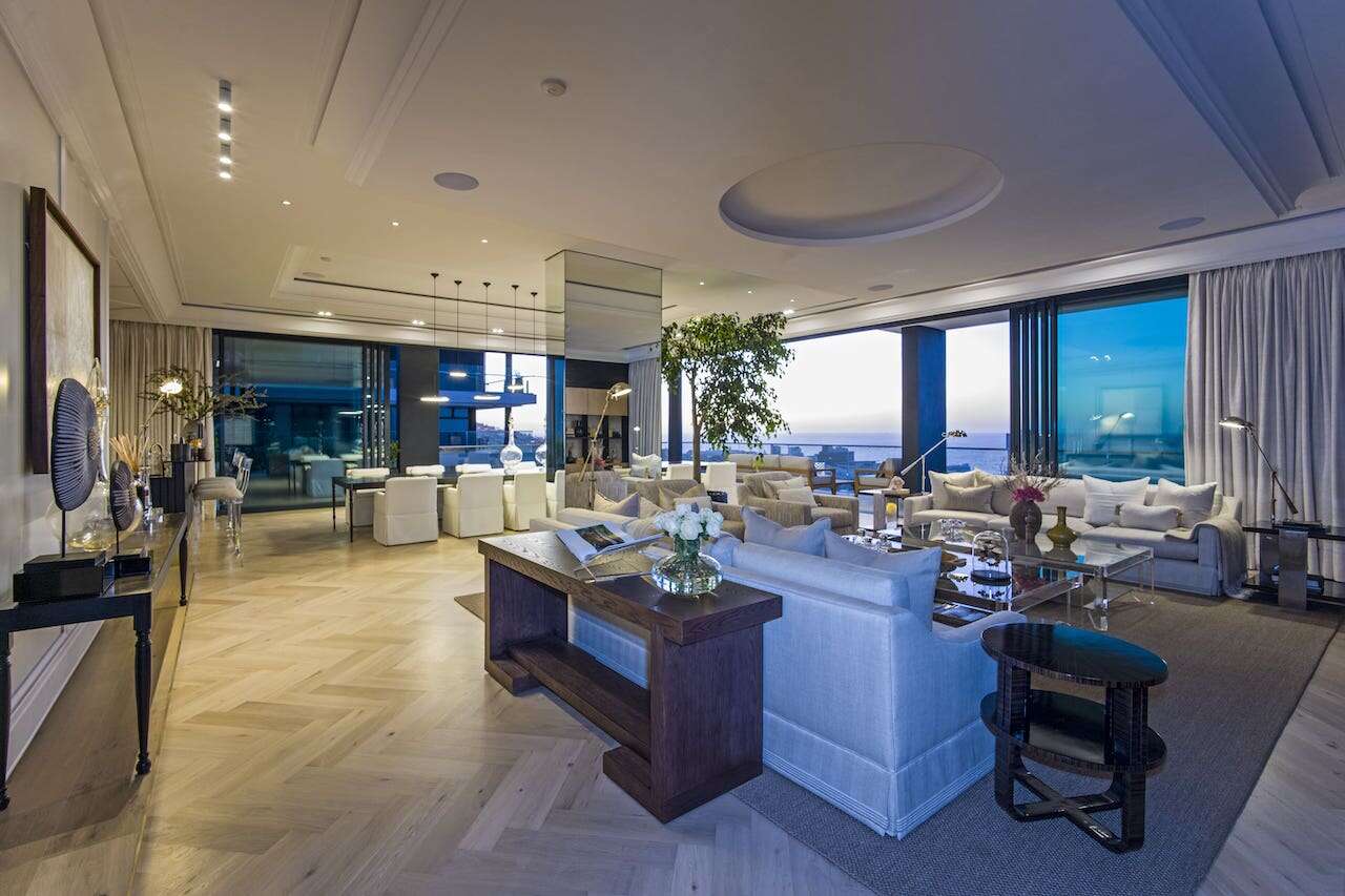 The open-plan living and dining area. 