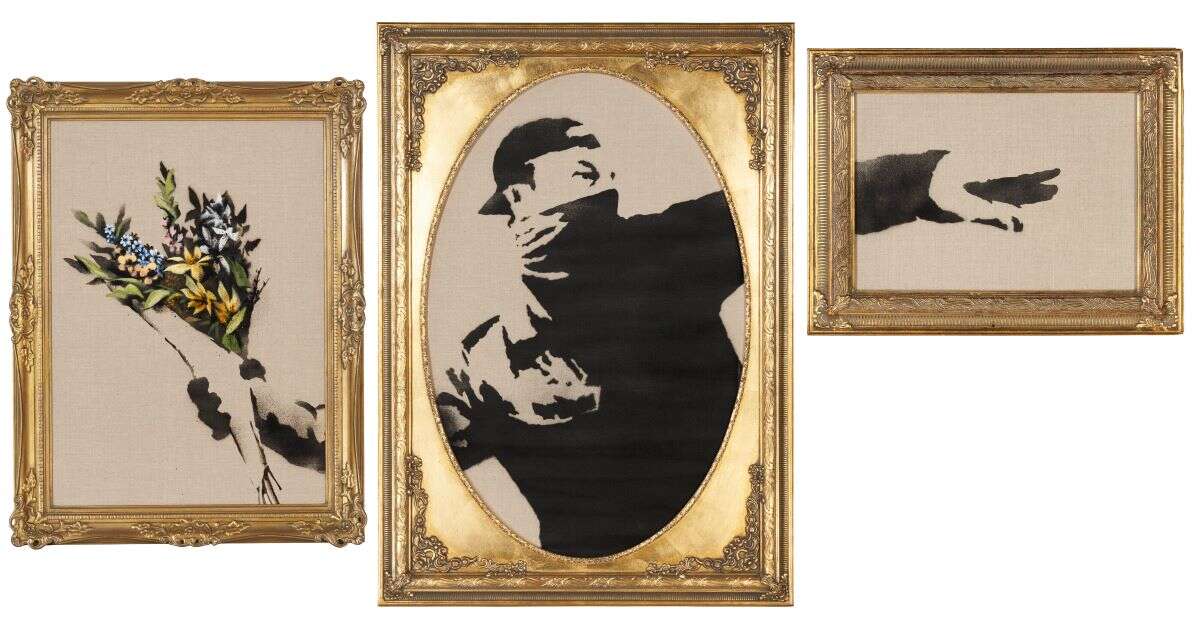 banksy flower thrower triptych elton john auction 