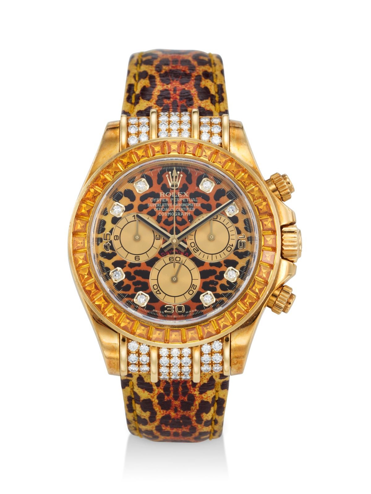 elton john rolex daytona leopard-print dial