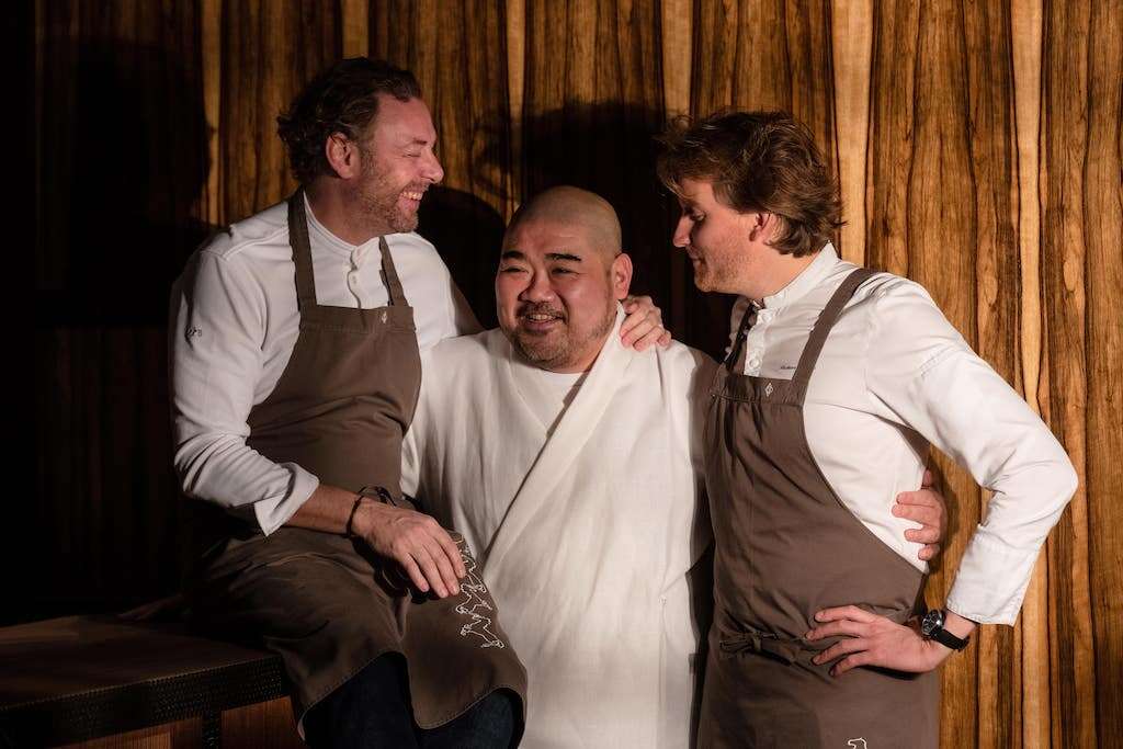 Arnaud Donckele,  chef Takuya Watanbe and Maxime Frédéric