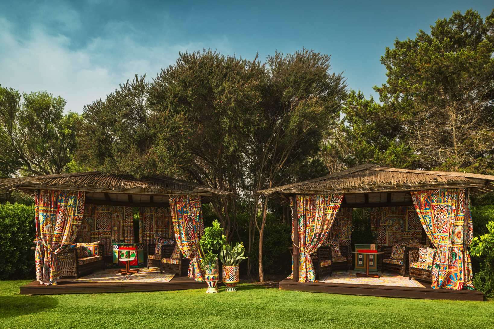 Picture shows the cabanas at the Hotel Cala di Volpe, decorated for the takeover by Dolce & Gabbana