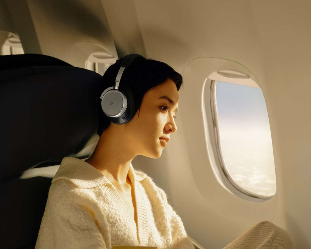 Noise cancelling headphones on plane