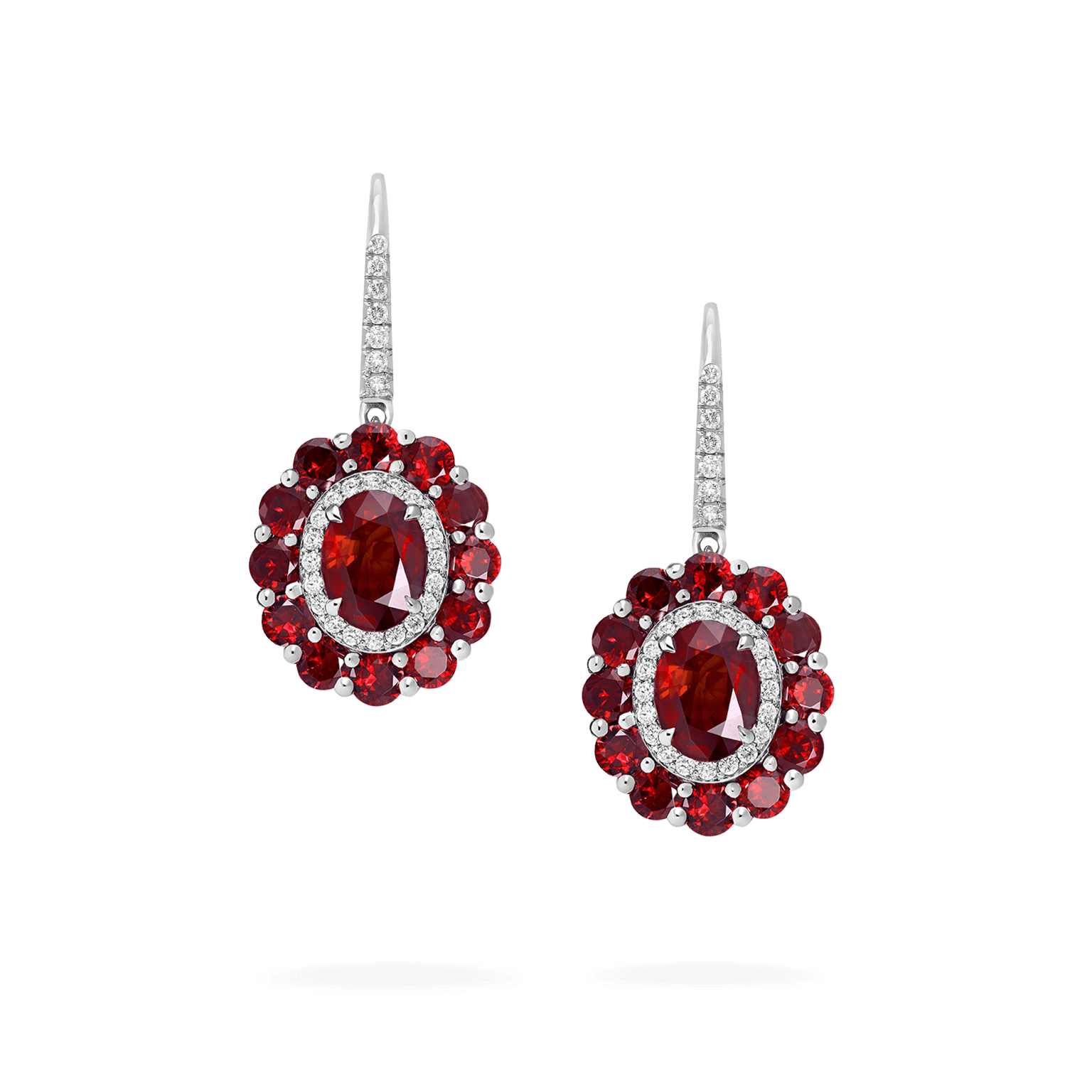 1735 Double Colour Cluster Ruby Drop Earrings