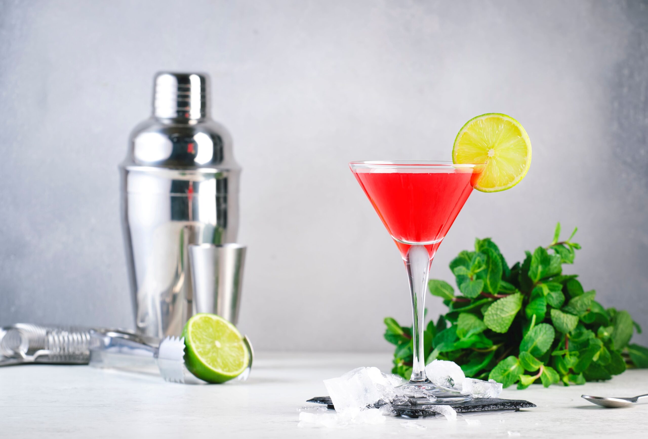 Cosmopolitan cocktail with cocktail shaker