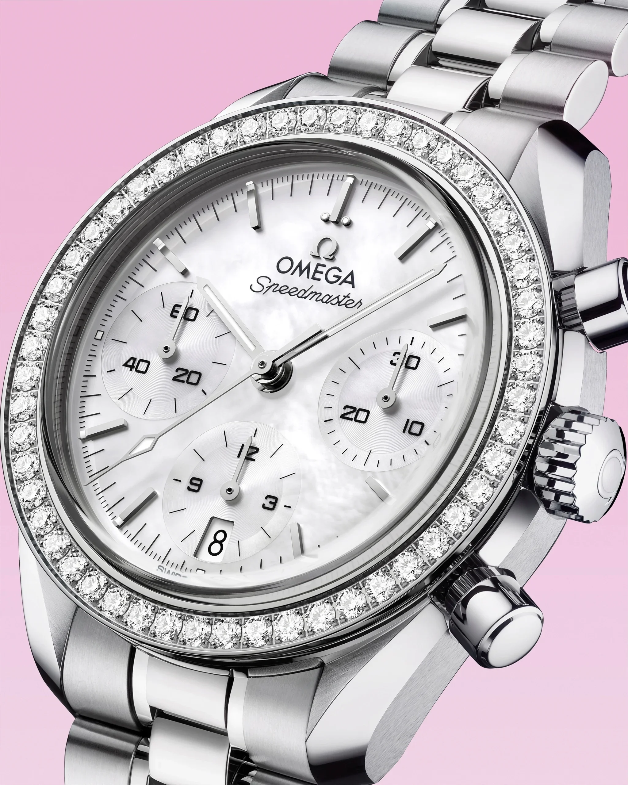 Omega Speedmaster 38 diamond with mother of pearl dial