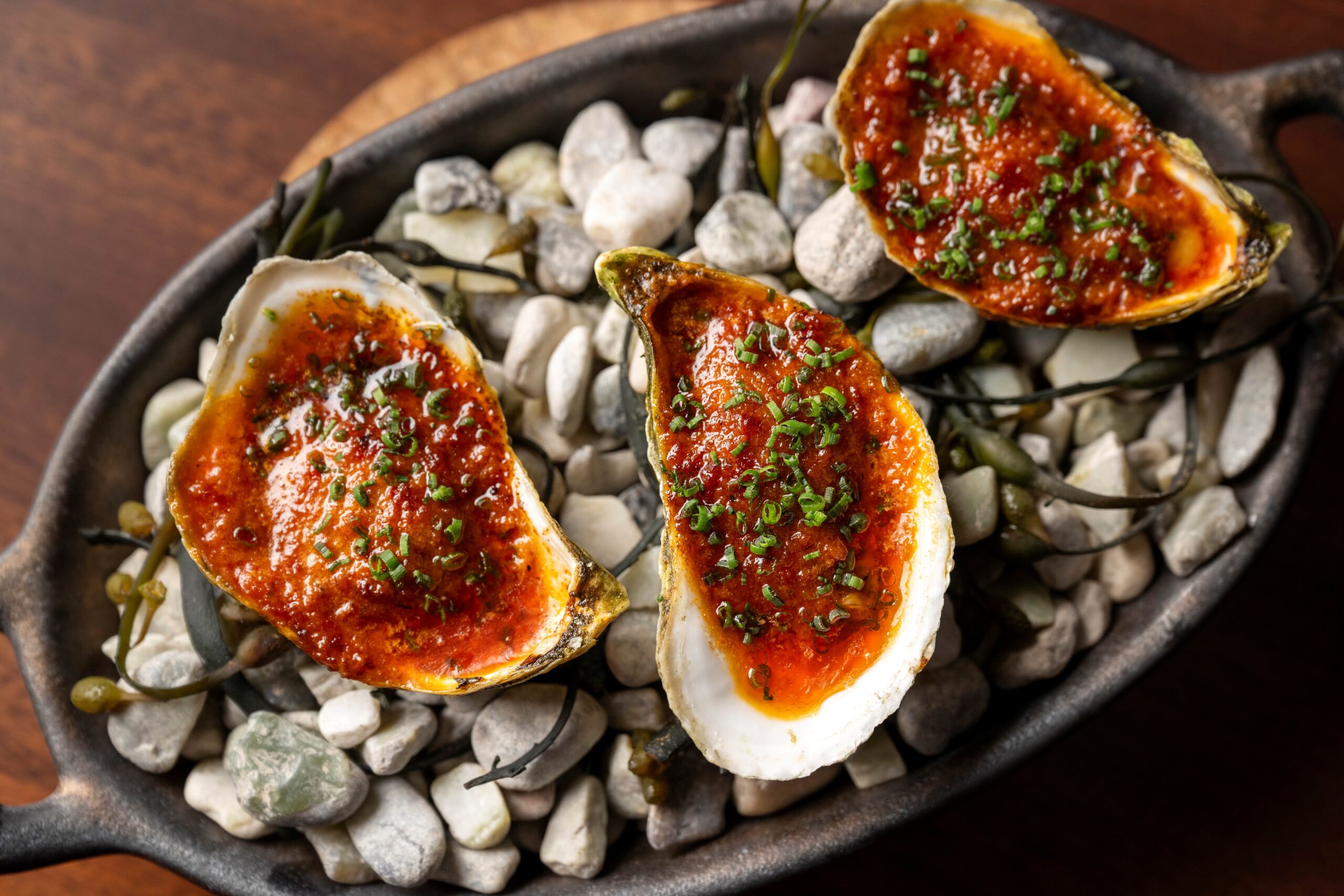 Embered oysters at Oriana New York ; best oyster combinations